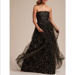 Joanna August black and gold star tulle dress
